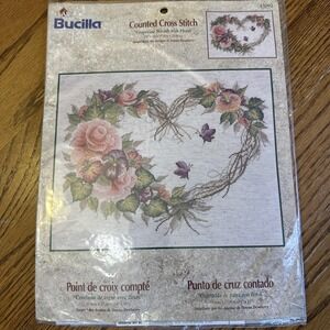Bucilla Counted Cross Stitch‎ Kit 43092 Grapevine Wreath With Floral 11"x14"